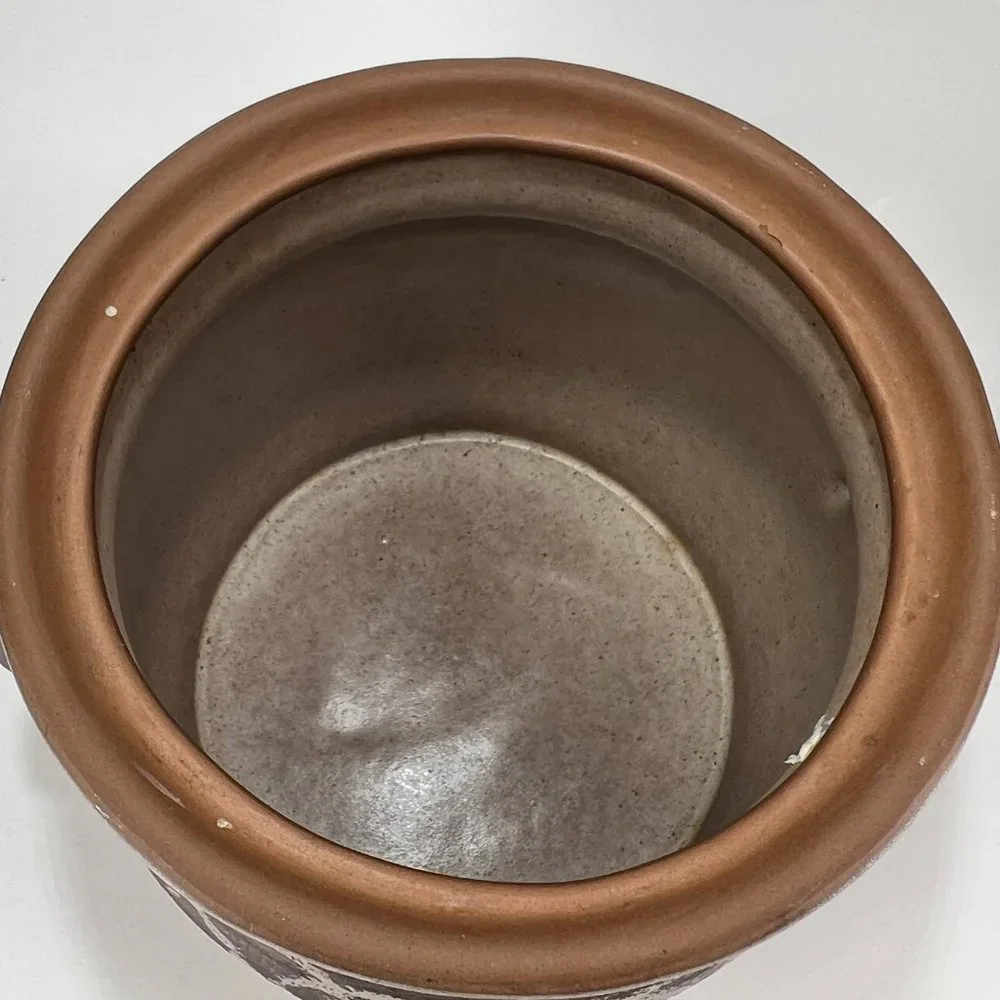 Vtg Studio Pottery Dish Pot Crock Stoneware Handles Lidded Earth Tones Rustic